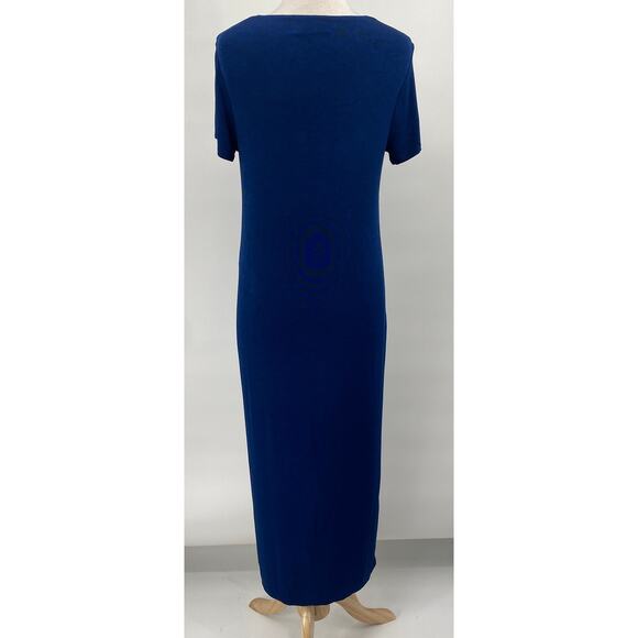 Chicos Travelers Stretchy Knit Midi Dress Asymmetrical High Low Hem Blue Medium - Picture 7 of 11